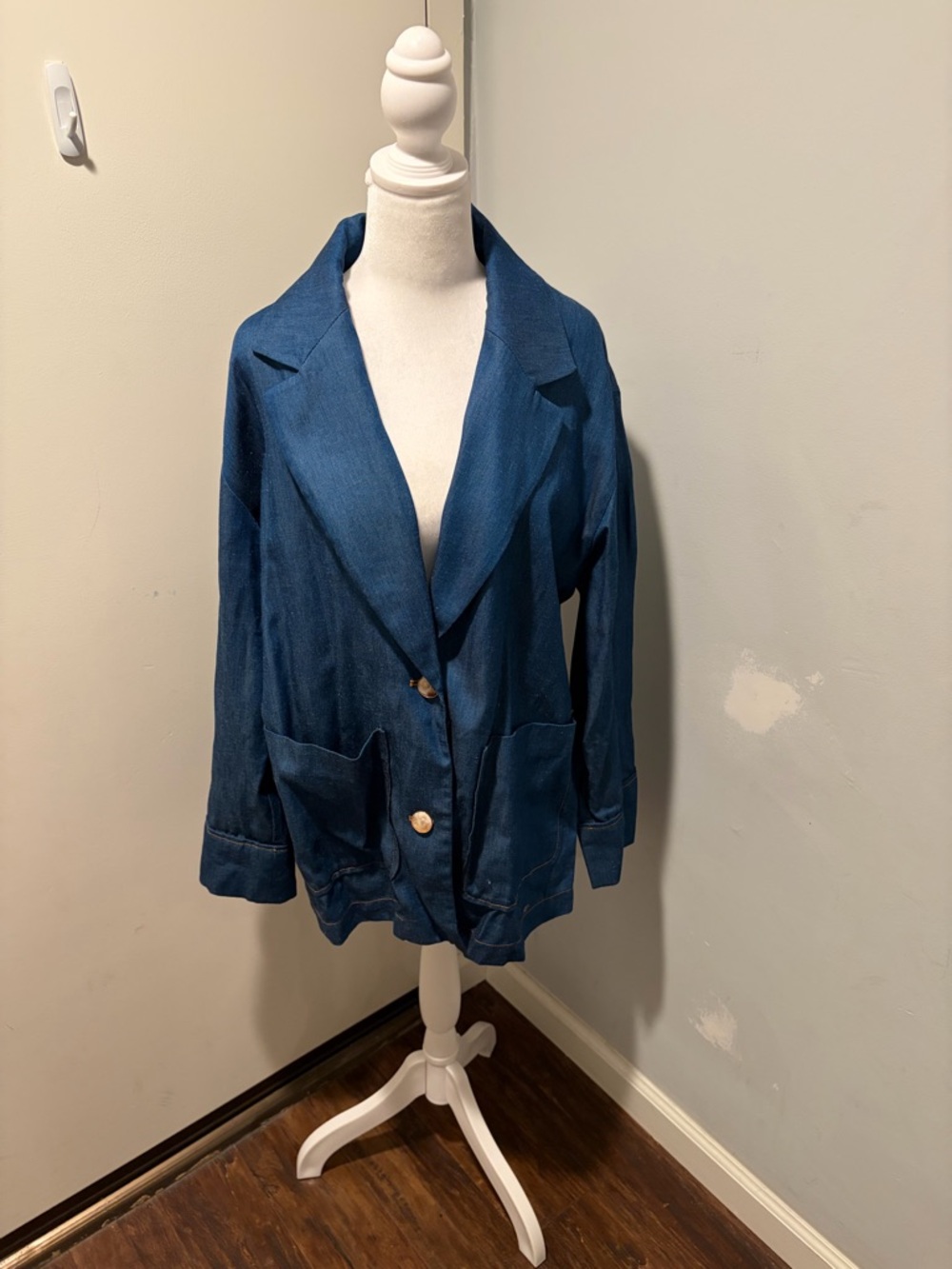 Zara Deep Blue Oversized Blazer with Patch Pockets